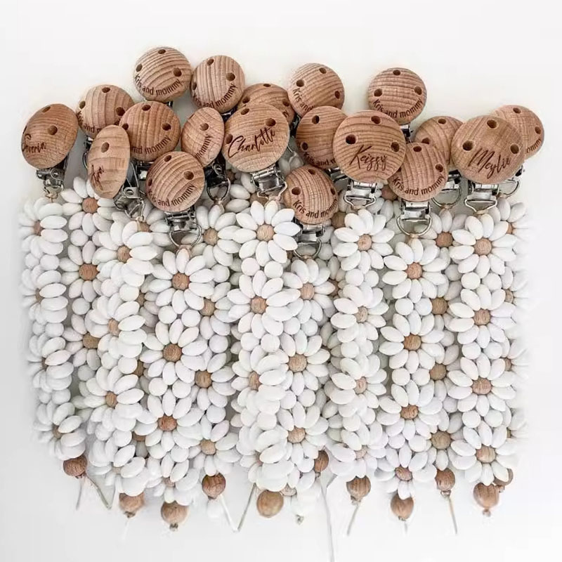 Baby Teethers - Aangepaste naam houten gepersonaliseerde babyfopspeenketting siliconen