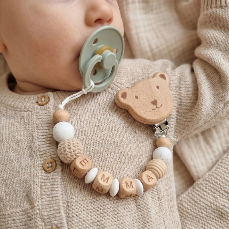Baby Teethers - Gepersonaliseerde fopspeenclip met aangepaste naam, siliconen